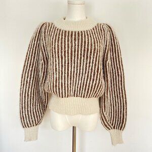 Balloon Puff Sleeve Striped Knit Boho Poetcore Piratecore Coquette Academia  L